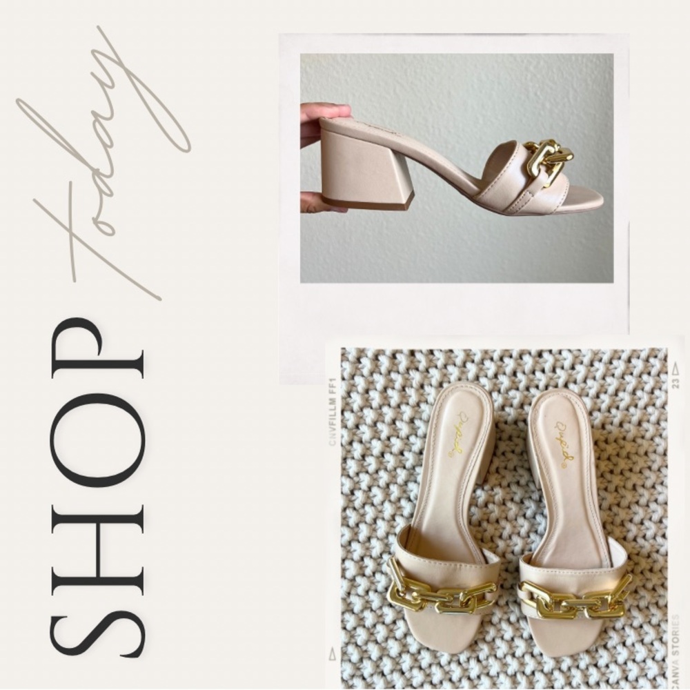 Gold Chain Chunky Heeled Sandals (Nude)